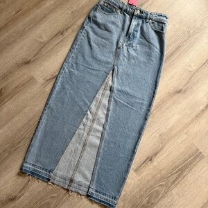 Edikted Women’s Dramatic Slit Cotton NWT Denim Maxi Skirt Size Small Y2K